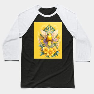 Yellow Bird Below Tiny Cross Baseball T-Shirt